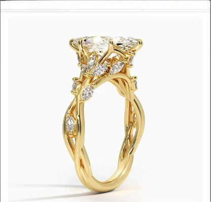Luckacco 10K Solid Real Gold Lab grown diamond wedding ring for female IGI Horse Eye 2 carat CVD vine design engagement ring for female