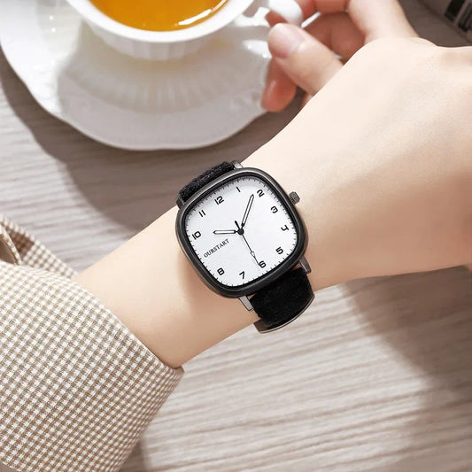 Luckacco Vintage Square Dial Leather Belt Wristwatch Brand Quartz Watch Youth Student Watch Casual Fashion Men Women Gift Clock