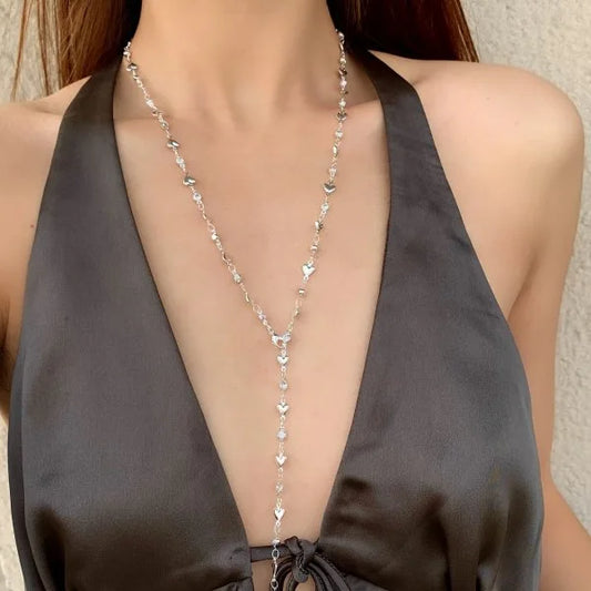 Luckacco Trendy Gold Silver Color Glass Long Y-Shaped Necklace Metal Collarbone Chain Summer Holiday Party Bohemian Body Jewelry Gifts