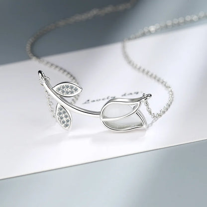 Luckacco 925 Sterling Silver Female Rose Flower Pendant Necklaces For Women Fashion Designer Luxury Quality Fine Jewelry GaaBou Jewellery
