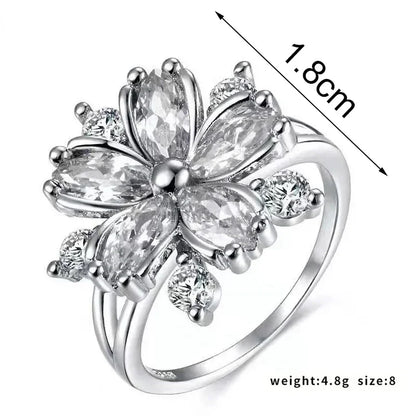 Luckacco Fashion Sakura Princess Rings Pink Crystal Stone Ring Charm for Women Dainty Bride Flower Zircon Engagement Ring Кольца