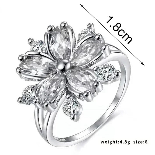 Luckacco Fashion Sakura Princess Rings Pink Crystal Stone Ring Charm for Women Dainty Bride Flower Zircon Engagement Ring Кольца