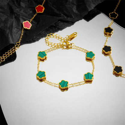 Luckacco Lucky Cute Colorful Five-Leaved Flower Stainless Steel Bracelets for Women Fashion Light Luxury Paty Jewelry Gifts