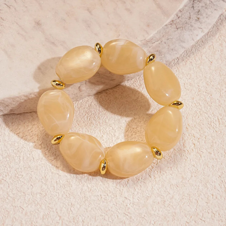 luckacco 7 styles trendy splicing acrylic round beads bracelets bohemian thick irregular resin elastic bangles retro jewelry for women f