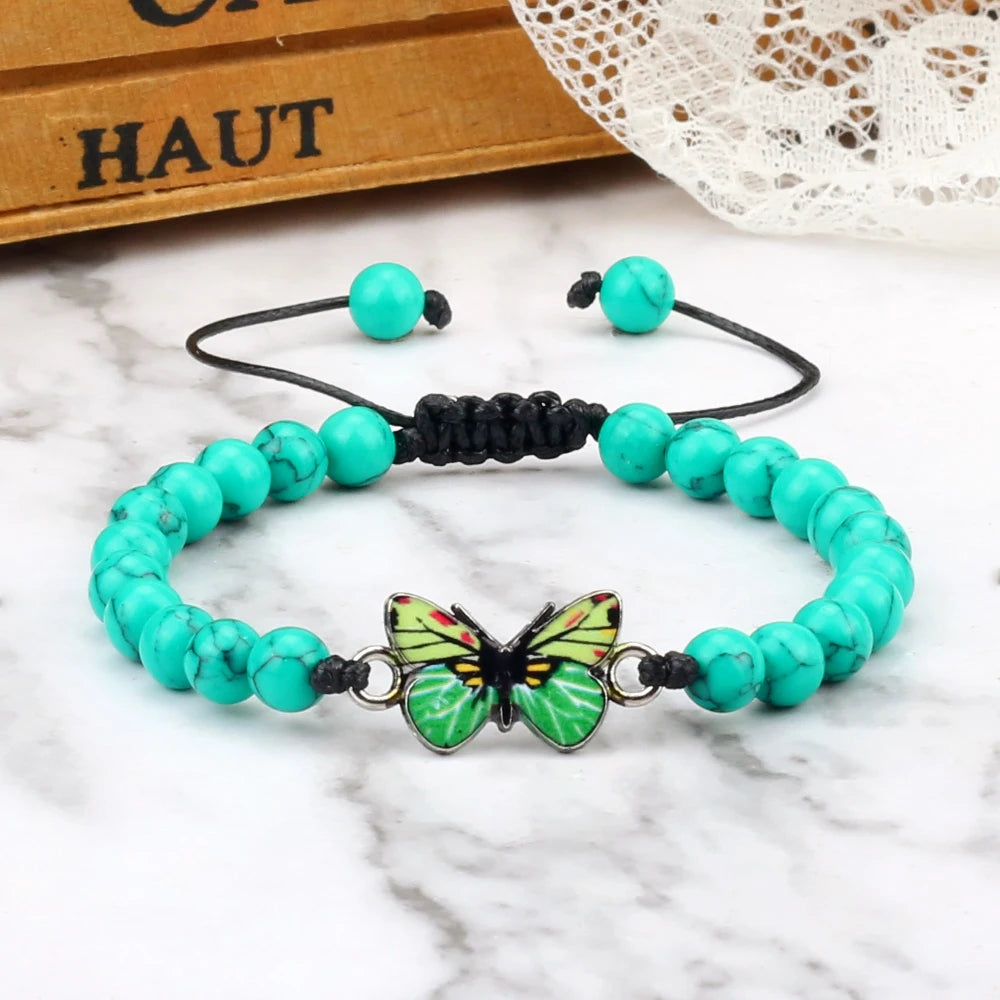 luckacco trendy butterfly beaded bracelets for women men natural stone beads chain bangles handmade female bohemian party jewelry gifts