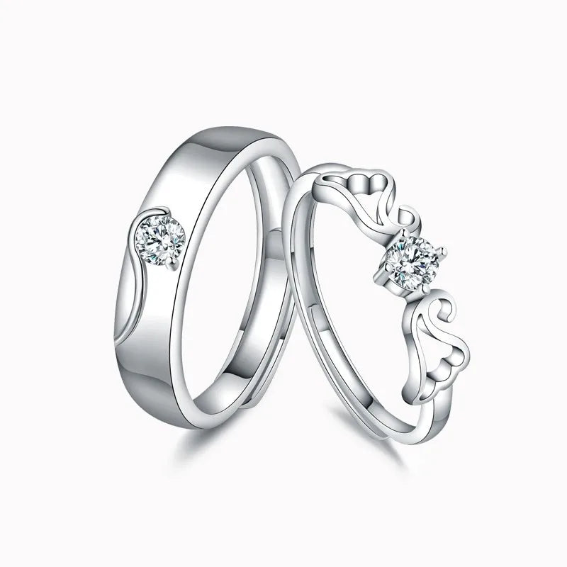 luckacco high-quality couple wedding ring for woman men 2pcs love heart zircon adjustable rings fashion stainless steel engaged jewelry