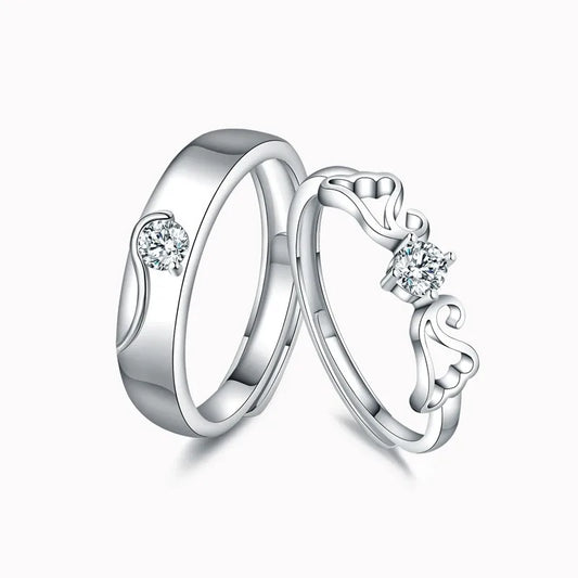 Luckacco High-quality Couple Wedding Ring for Woman Men 2Pcs Love Heart Zircon Adjustable Rings Fashion Stainless Steel Engaged Jewelry