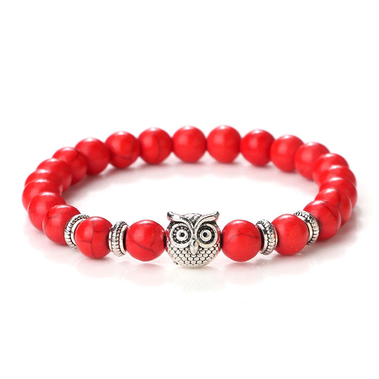 Luckacco Vintage Owl Charm Bracelets & Bangles For Men Women Natural Lava Stone Malachite Beads Couple Bracelets Friendship Jewelry Gifts