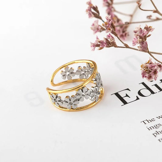 Luckacco Creative Sunflower Adjustable Opening Ring for Women Exquisite Daisy Flower Ring Jewelry Accessories Bague Moissanite Véritable