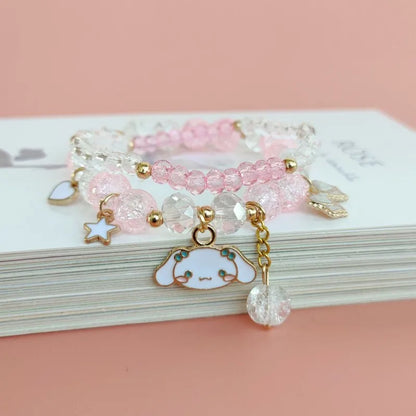 Luckacco Kawaii Bracelets Crystal Beads Bracelet Cute Cartoon Elastic Beaded Pearl Bracelets Jewelry for Girls Women Bff Friendship Gift