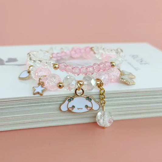 Luckacco Kawaii Bracelets Crystal Beads Bracelet Cute Cartoon Elastic Beaded Pearl Bracelets Jewelry for Girls Women Bff Friendship Gift