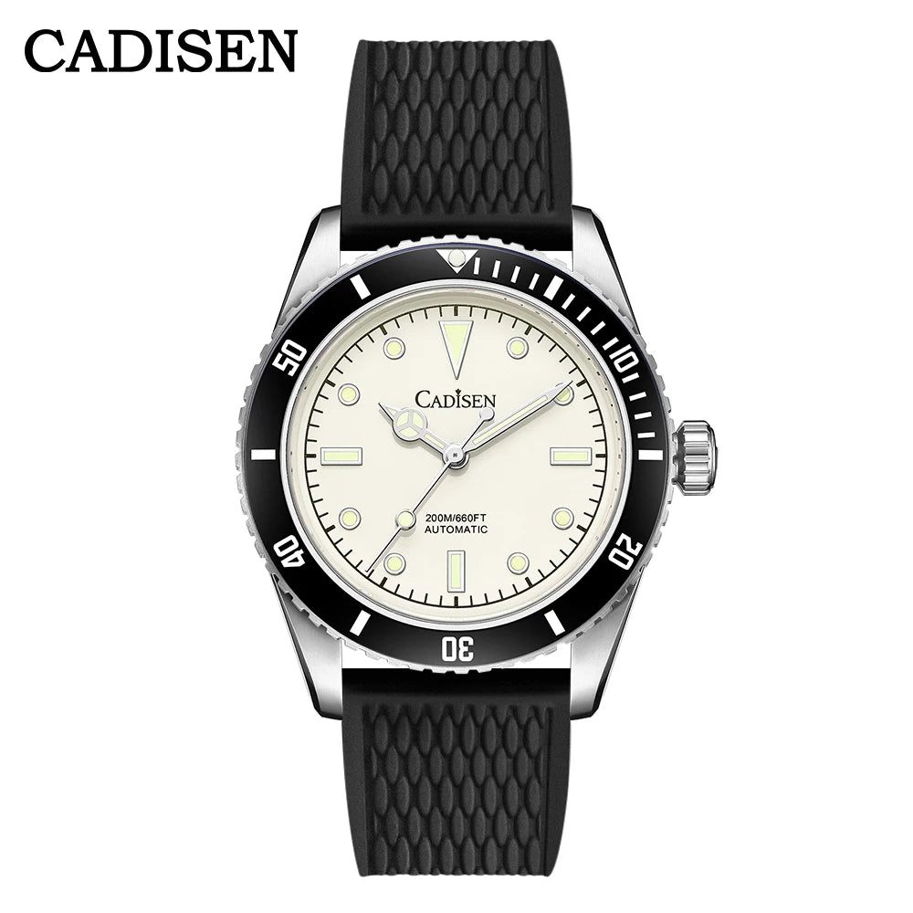 luckacco cadisen luxury men watch 38mm diver vintage automatic business wristwatches nh35 mechanical sapphire 20 bar mens retro clock
