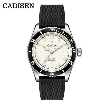 Luckacco CADISEN Luxury Men Watch 38mm Diver Vintage Automatic Business Wristwatches NH35 Mechanical Sapphire 20 Bar Mens Retro Clock
