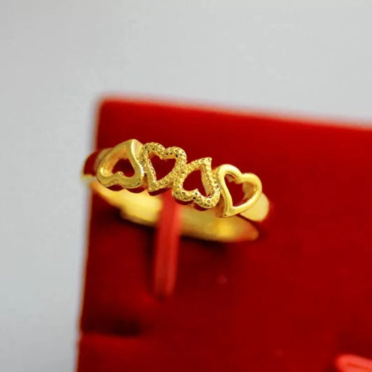 Luckacco Gold Color Open Mouth Ring Vietnamese Sand Gold Plated Double Heart Women's Love Rings Anillos De Acero Inoxidables Кольца