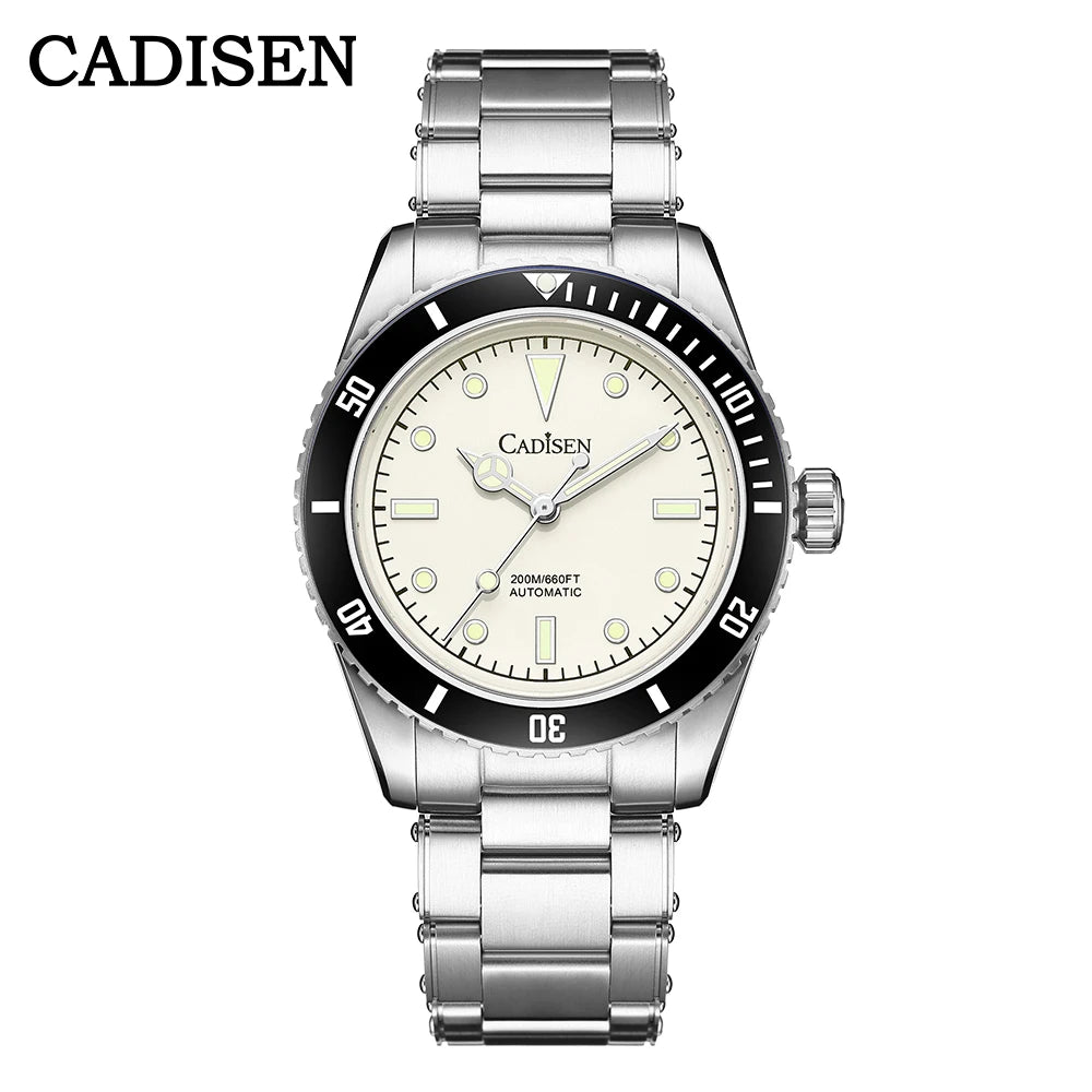 luckacco cadisen luxury men watch 38mm diver vintage automatic business wristwatches nh35 mechanical sapphire 20 bar mens retro clock