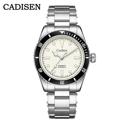 Luckacco CADISEN Luxury Men Watch 38mm Diver Vintage Automatic Business Wristwatches NH35 Mechanical Sapphire 20 Bar Mens Retro Clock