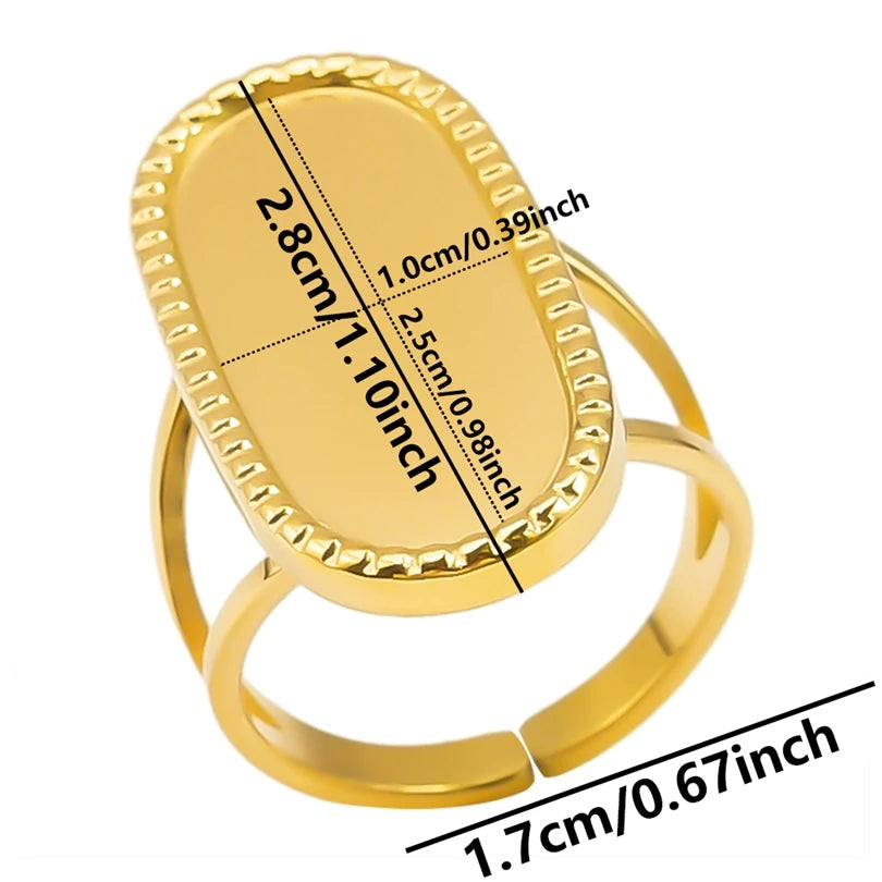 luckacco oval square leaf heart sun base open adjustable ring diy rhinestone oil drop stainless steel rings for women men jewelry bagues
