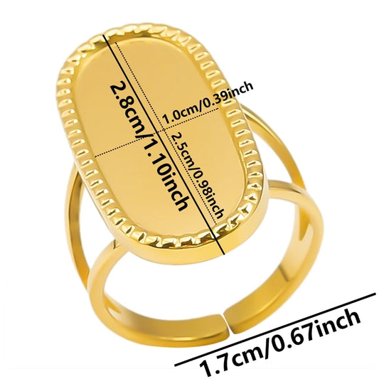Luckacco Oval Square Leaf Heart Sun Base Open Adjustable Ring DIY Rhinestone Oil Drop Stainless Steel Rings For Women Men Jewelry Bagues