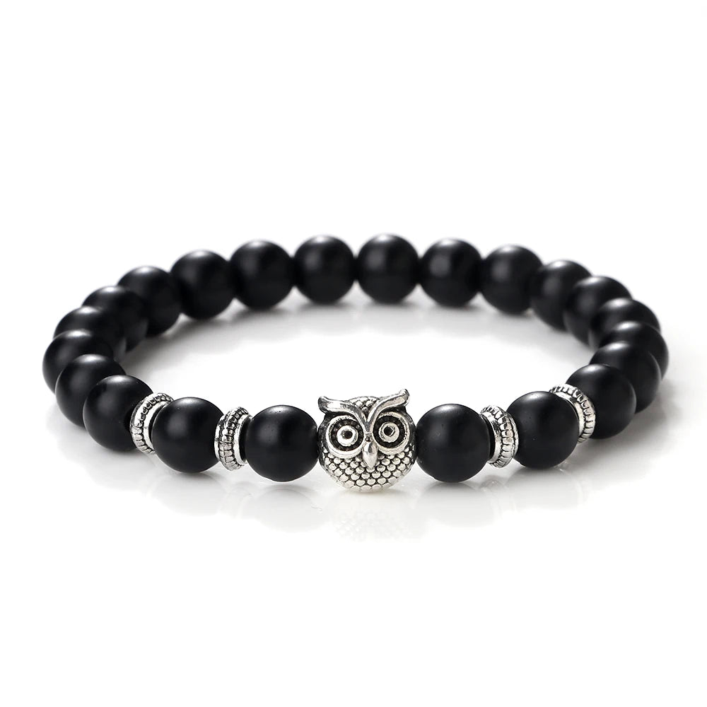 luckacco vintage owl charm bracelets & bangles for men women natural lava stone malachite beads couple bracelets friendship jewelry gifts