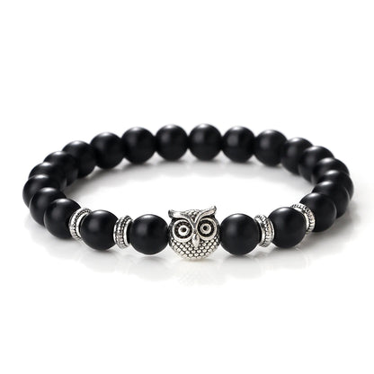 Luckacco Vintage Owl Charm Bracelets & Bangles For Men Women Natural Lava Stone Malachite Beads Couple Bracelets Friendship Jewelry Gifts