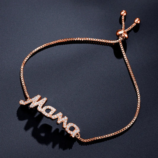 Luckacco Exquisite Mama Letter Bracelet For Women Sparkling Crystal Zircon Adjustable Chain Bangle Mother's Day Mom Birthday Jewelry Gift