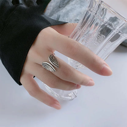 Luckacco Sam Panda 925 Sterling Silver Rings For Women Men Fine Jewelry Finger Adjustable Open Wing Shape Ring For Party Birthday Gift