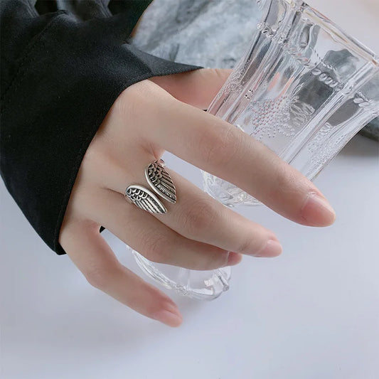 Luckacco Sam Panda 925 Sterling Silver Rings For Women Men Fine Jewelry Finger Adjustable Open Wing Shape Ring For Party Birthday Gift