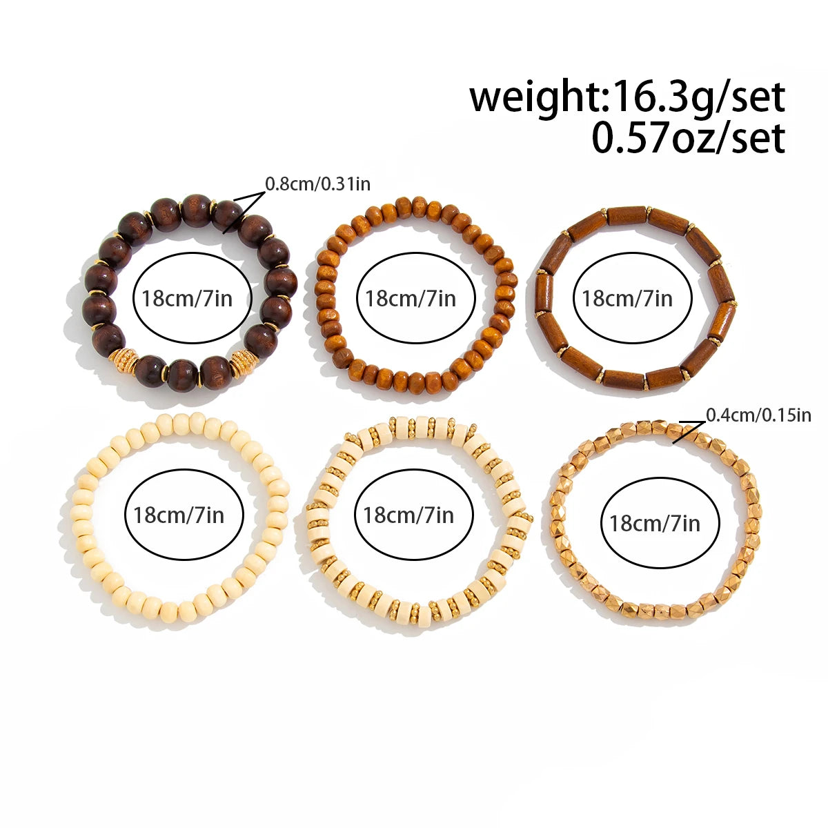 luckacco salircon 6pcs/set boho vintage geometric wooden beads chain bracelet set for women men retro ethnic elastic bracelet jewelry