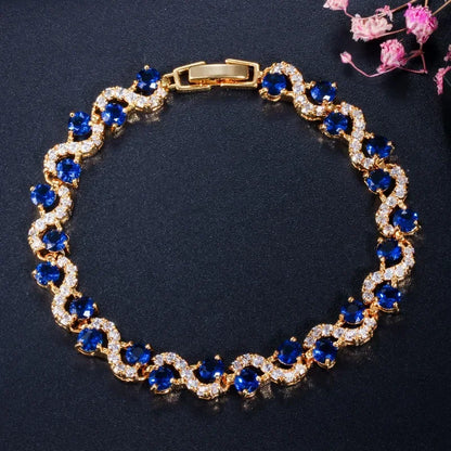 Luckacco Exquisite Shiny Tennis Ball Shape Crystal Zircon Bracelet for Women Fashion Evening Party Jewelry Girls Gift