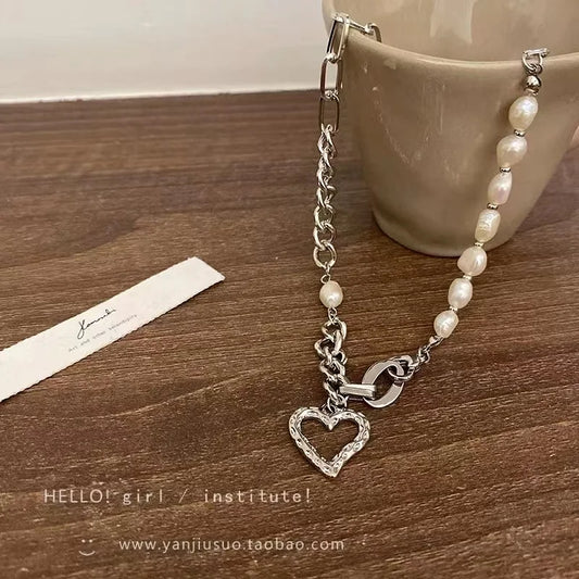 Luckacco New 925 Sterling Silver Heart Necklace Love Pendant Hip Hop Style Choker Party Gift for Women Fine Jewelry