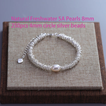 Luckacco VENTFILLE 925 Sterling Silver 6mm Shell Pearl Glass Bead Star Bracelet For Women Gift Crushed Silver Jewelry