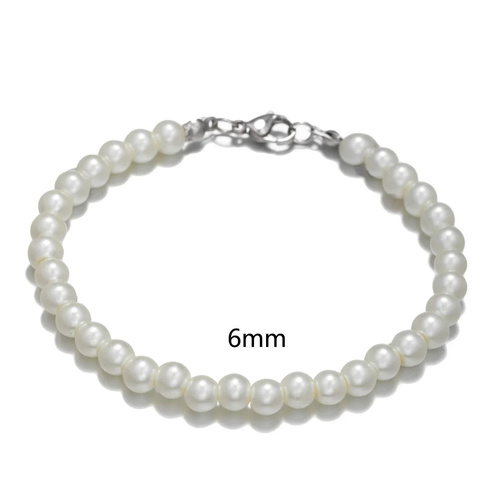 luckacco simple anti-pearl bracelet for men trendy stainless steel beads women bracelet fashion pearl jewelry party accessories gift