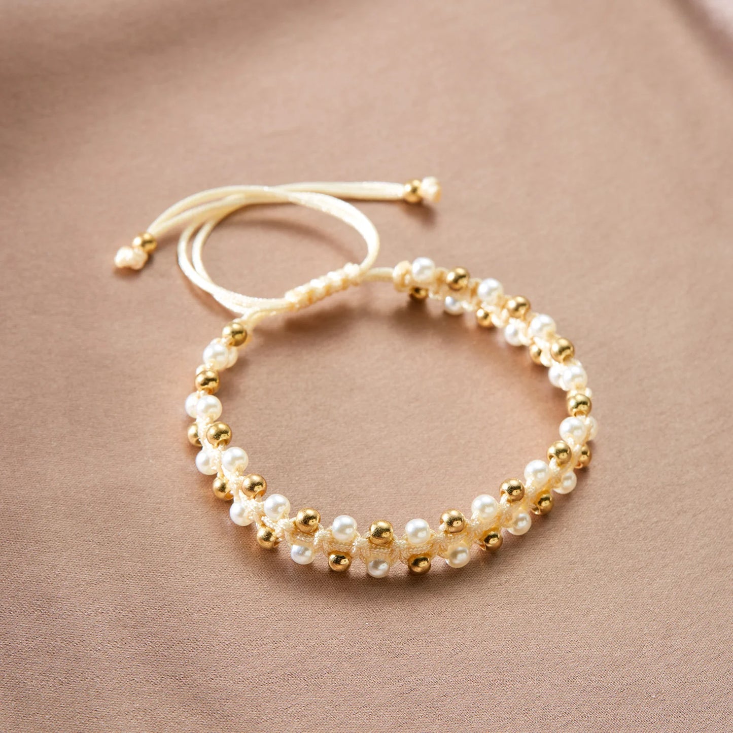 luckacco boho imitation pearl beaded metal beads bracelet for women vintage handmade woven adjustable chain bowknot heart jewelry gifts