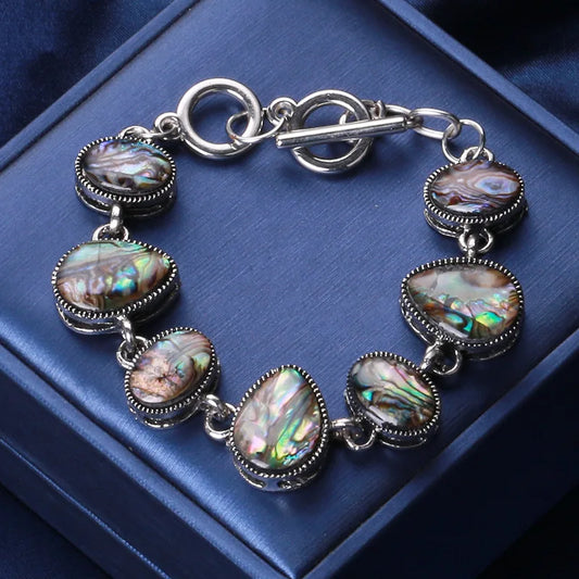 Luckacco Abalone Shell Bracelet Bohemian Wristband Girl Adjustable Chain Women Jewelry Gifts Mother's Day Gift Link Bangle Gift for Mom