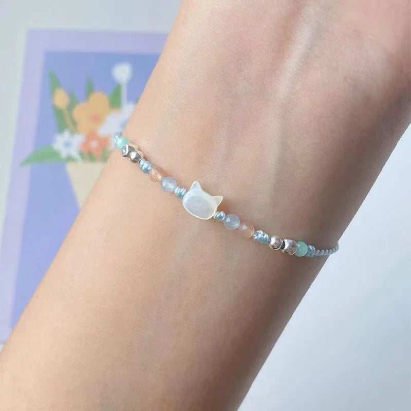 luckacco handmade 2pcs couples cute cat bracelet unique stylish hand rope for women men beaded woven bracelet wrist jewelry gifts