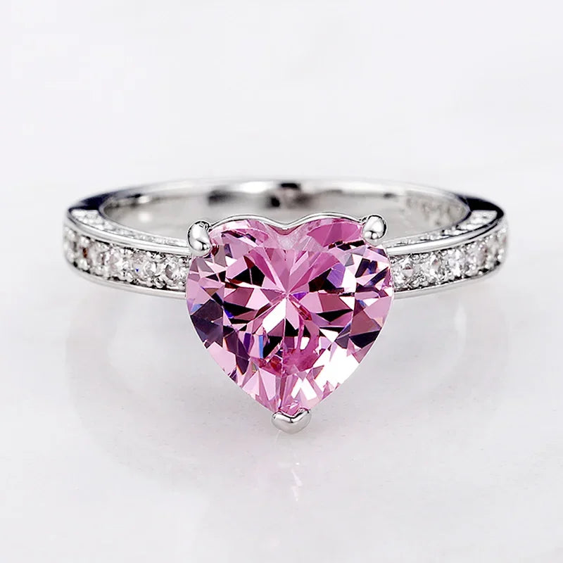 luckacco luxury solitaire women heart engagement rings pink cubic zirconia proposal rings for girlfriend anniversary gift jewelry  rings