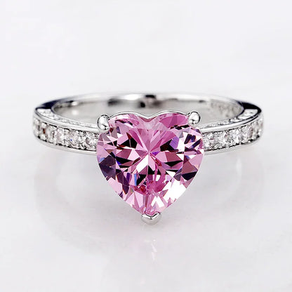 Luckacco Luxury Solitaire Women Heart Engagement Rings Pink Cubic Zirconia Proposal Rings For Girlfriend Anniversary Gift jewelry  rings