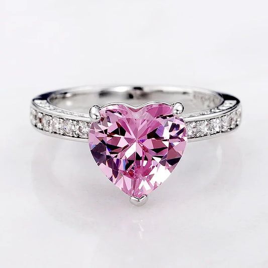 Luckacco Luxury Solitaire Women Heart Engagement Rings Pink Cubic Zirconia Proposal Rings For Girlfriend Anniversary Gift jewelry  rings