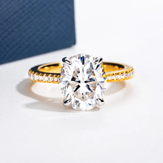 Luckacco DEZO 5.0ct Oval Cut Moissanite Ring For Women 14K Gold Plated 925 Sterling Silver Engagement Wedding Anniversary Fine Jewelry