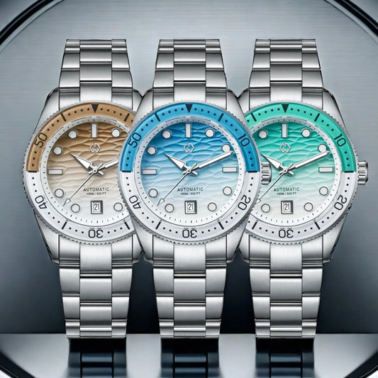 Luckacco WISHDOIT Men's Automatic Dive Watch With Ocean Blue And White Ripple Dial 8215 Movement Sapphire Glass Mirror