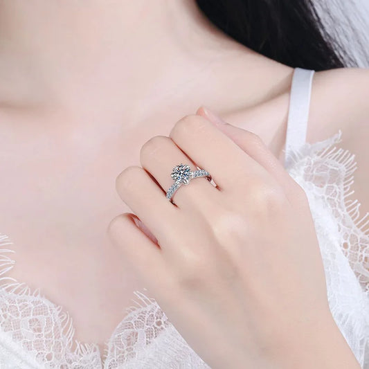Luckacco D-color moissanite ring women's diamond 18K gold set with 1-carat moissanite diamond women's ring platinum PT950 imprint