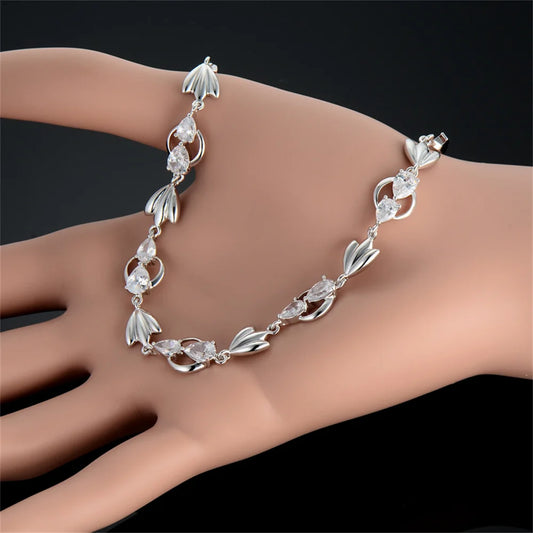 Luckacco Luxury New Trendy Gold Silver Color AAA Zircon Rhinestone Bracelet Chain Charm Valentine's Day Jewelry Gifts For Women Lovers