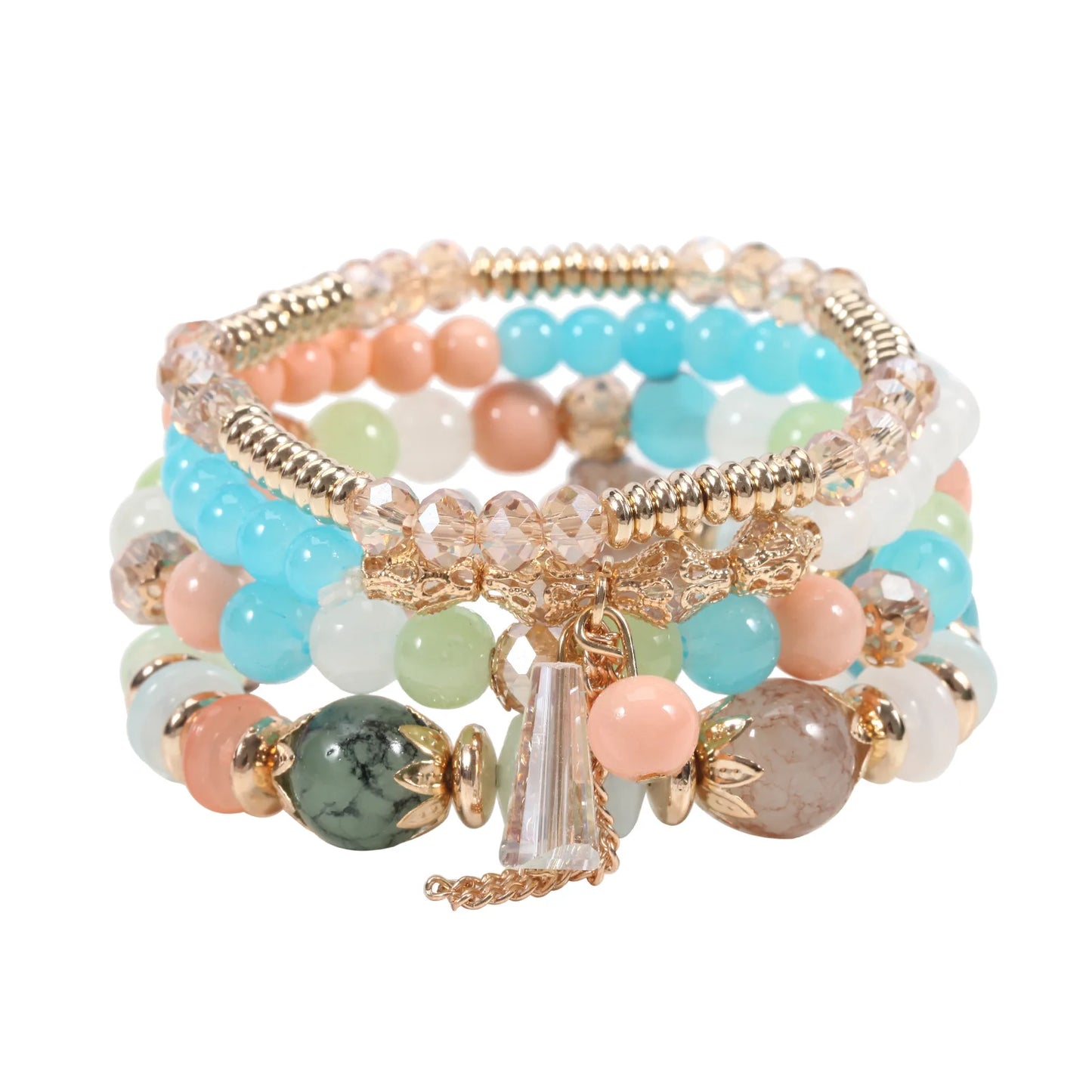 luckacco 4 pieces/set bohemian crystal tassel multi-layer elastic rope bracelet, handmade beaded bracelet, women's fashion accessories