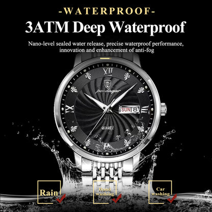 Luckacco POEDAGAR Luxury Brand Man Watch Waterproof Luminous Date Week Men's Quartz Wristwatch Stainless Steel Fashion Sports Men Watches