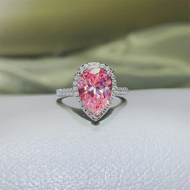 luckacco luxury pear cut 5ct red moissanite diamond ring 925 sterling silver party wedding band rings for women bridal engagement jewelry