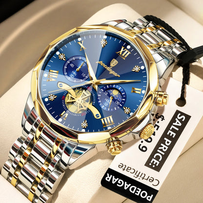 Luckacco POEDAGAR Luxury Men Watch Top Original Waterproof Luminous Chronograph Man Wristwatch Stainless Steel Quartz Men's Watches Reloj