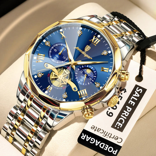 Luckacco POEDAGAR Luxury Men Watch Top Original Waterproof Luminous Chronograph Man Wristwatch Stainless Steel Quartz Men's Watches Reloj