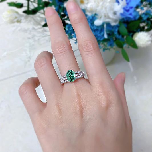 Luckacco Luxury 2ct 7x9MM Oval Moissanite Women Ring GRA Certificate Passed Diamond Test High Jewelry Gift S925 Silver