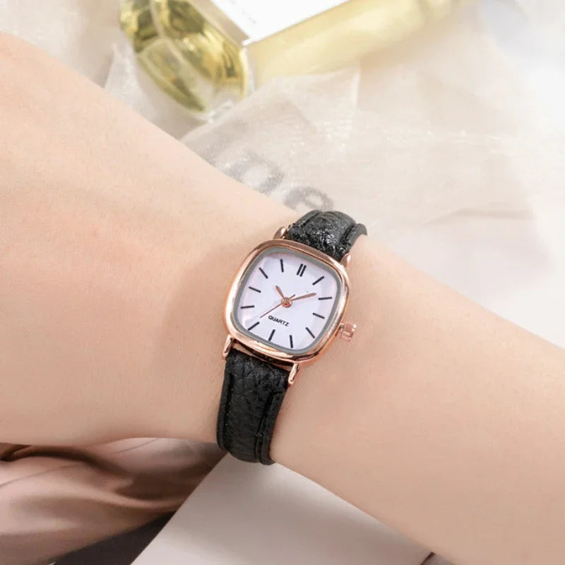 luckacco retro brown women watches qualities small ladies wristwatches vintage leather bracelet watch fashion brand female envío gratis