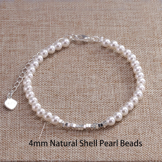 Luckacco VENTFILLE 925 Sterling Silver 6mm Shell Pearl Glass Bead Star Bracelet For Women Gift Crushed Silver Jewelry